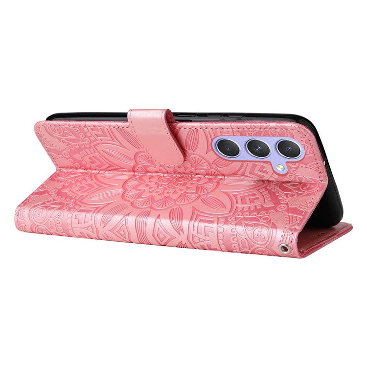 For Samsung Galaxy M54 5G / F54 5G PU Leather Flip Phone Case Sunflower Imprinted Stand Wallet Cover - Pink