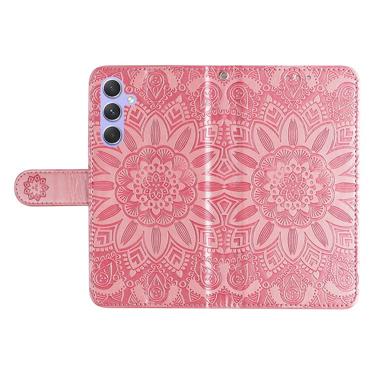 For Samsung Galaxy M54 5G / F54 5G PU Leather Flip Phone Case Sunflower Imprinted Stand Wallet Cover - Pink