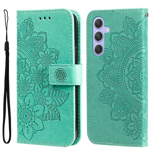 For Samsung Galaxy M54 5G / F54 5G Case Floral Pattern PU Leather Wallet Stand Phone Cover - Green