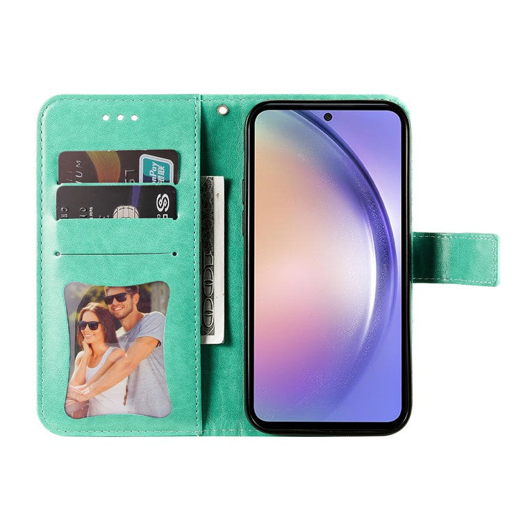 For Samsung Galaxy M54 5G / F54 5G Case Floral Pattern PU Leather Wallet Stand Phone Cover - Green