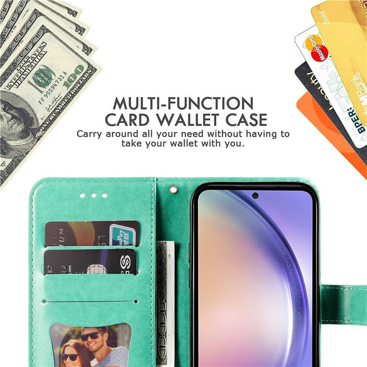 For Samsung Galaxy M54 5G / F54 5G Case Floral Pattern PU Leather Wallet Stand Phone Cover - Green