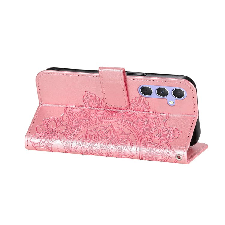 For Samsung Galaxy M54 5G / F54 5G Case Floral Pattern PU Leather Wallet Stand Phone Cover - Pink