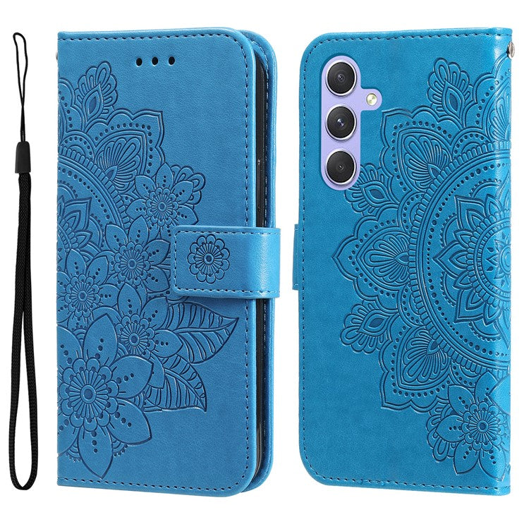 For Samsung Galaxy M54 5G / F54 5G Case Floral Pattern PU Leather Wallet Stand Phone Cover - Blue