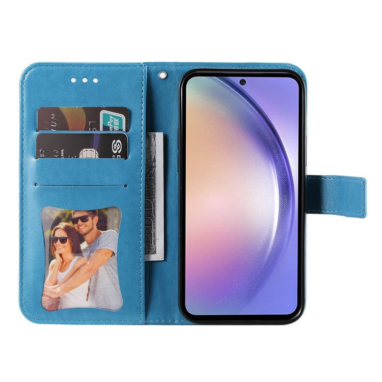 For Samsung Galaxy M54 5G / F54 5G Case Floral Pattern PU Leather Wallet Stand Phone Cover - Blue
