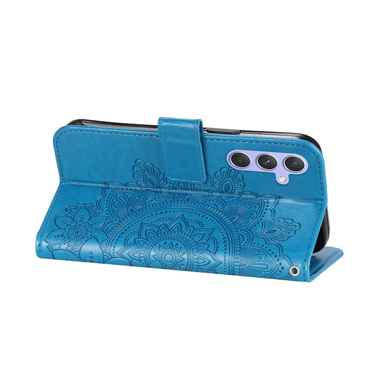 For Samsung Galaxy M54 5G / F54 5G Case Floral Pattern PU Leather Wallet Stand Phone Cover - Blue