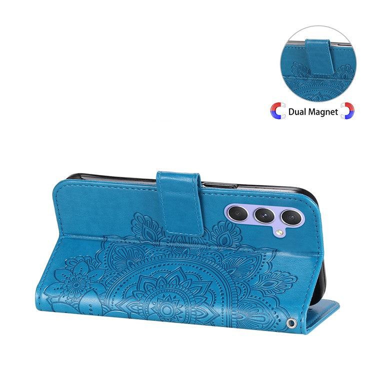 For Samsung Galaxy M54 5G / F54 5G Case Floral Pattern PU Leather Wallet Stand Phone Cover - Blue