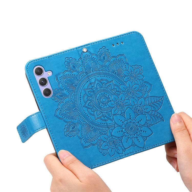 For Samsung Galaxy M54 5G / F54 5G Case Floral Pattern PU Leather Wallet Stand Phone Cover - Blue