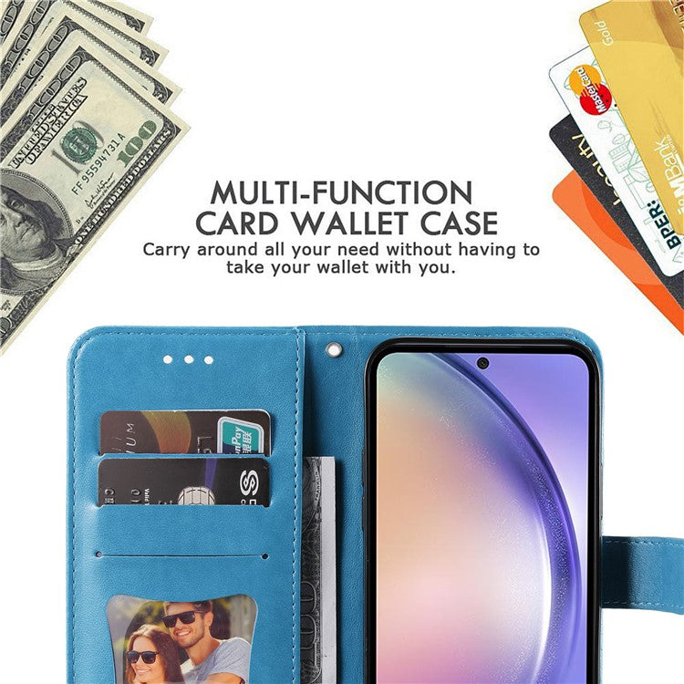 For Samsung Galaxy M54 5G / F54 5G Case Floral Pattern PU Leather Wallet Stand Phone Cover - Blue