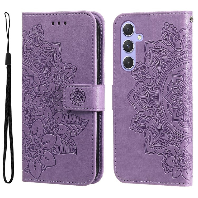 For Samsung Galaxy M54 5G / F54 5G Case Floral Pattern PU Leather Wallet Stand Phone Cover - Purple