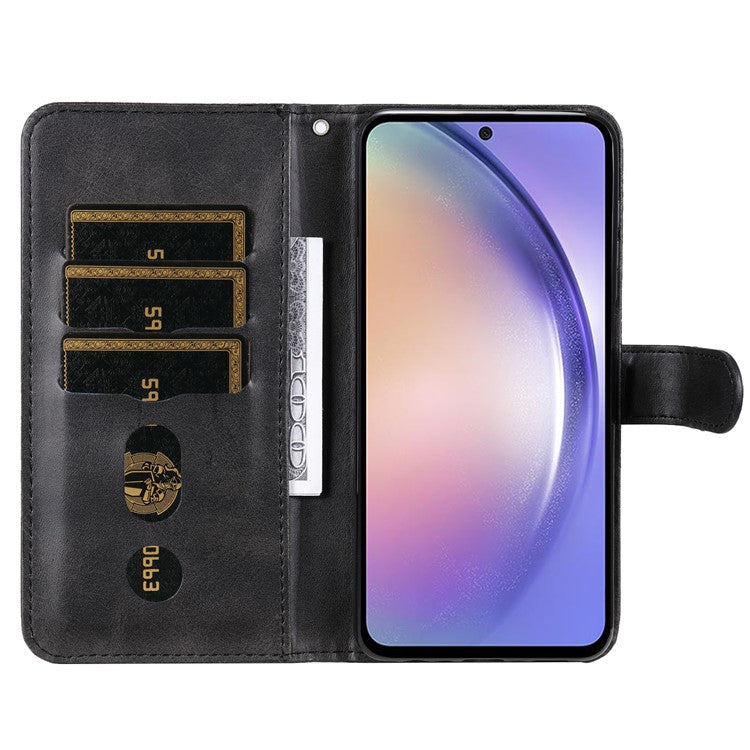 For Samsung Galaxy M54 5G / F54 5G PU Leather Zipper Pocket Phone Case Calf Texture Wallet Stand Cover - Black