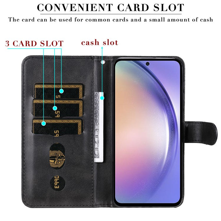 For Samsung Galaxy M54 5G / F54 5G PU Leather Zipper Pocket Phone Case Calf Texture Wallet Stand Cover - Black