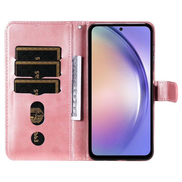For Samsung Galaxy M54 5G / F54 5G PU Leather Zipper Pocket Phone Case Calf Texture Wallet Stand Cover - Pink