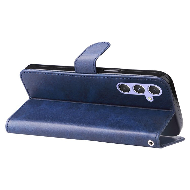 For Samsung Galaxy M54 5G / F54 5G PU Leather Zipper Pocket Phone Case Calf Texture Wallet Stand Cover - Blue