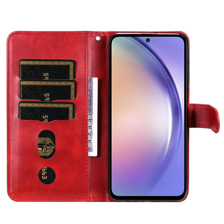 For Samsung Galaxy M54 5G / F54 5G PU Leather Zipper Pocket Phone Case Calf Texture Wallet Stand Cover - Red
