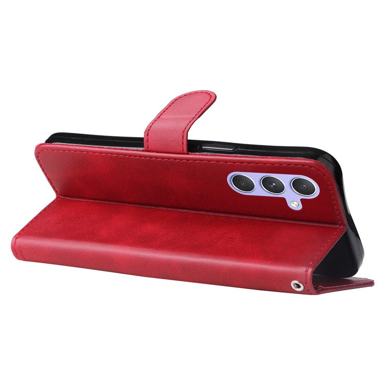 For Samsung Galaxy M54 5G / F54 5G PU Leather Zipper Pocket Phone Case Calf Texture Wallet Stand Cover - Red