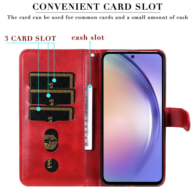 For Samsung Galaxy M54 5G / F54 5G PU Leather Zipper Pocket Phone Case Calf Texture Wallet Stand Cover - Red