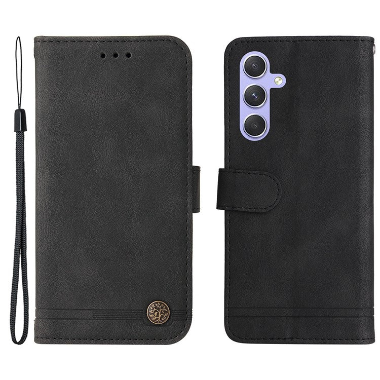 For Samsung Galaxy M54 5G / F54 5G PU Leather Skin-touch Phone Case Imprinted Lines Stand Wallet Cover - Black