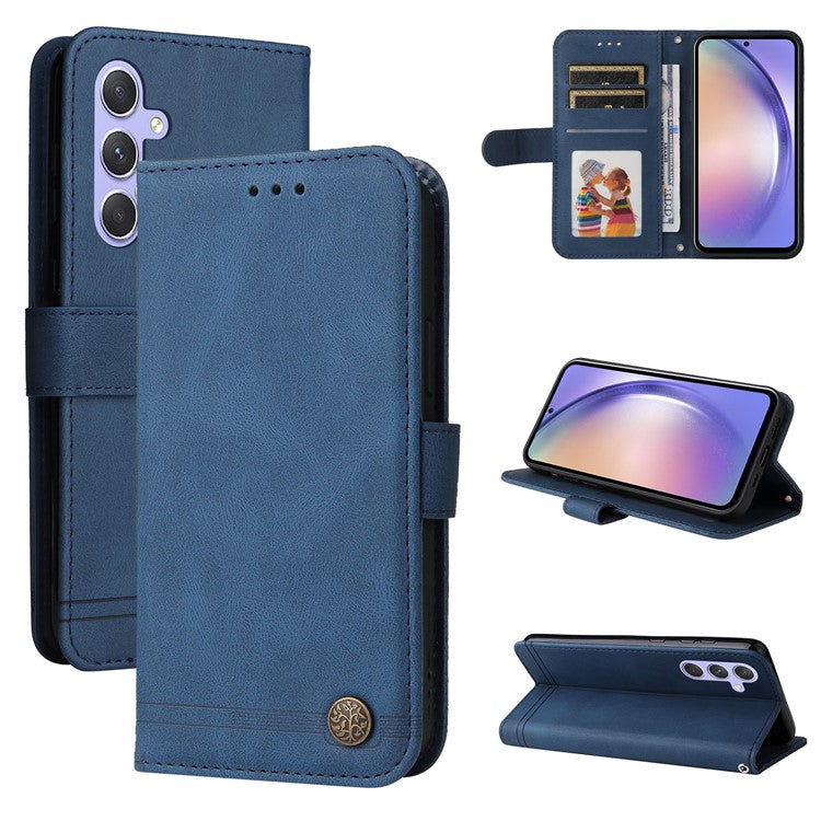 For Samsung Galaxy M54 5G / F54 5G Leather Wallet Cases Skin Touch Phone Cover Stand with Strap - Blue