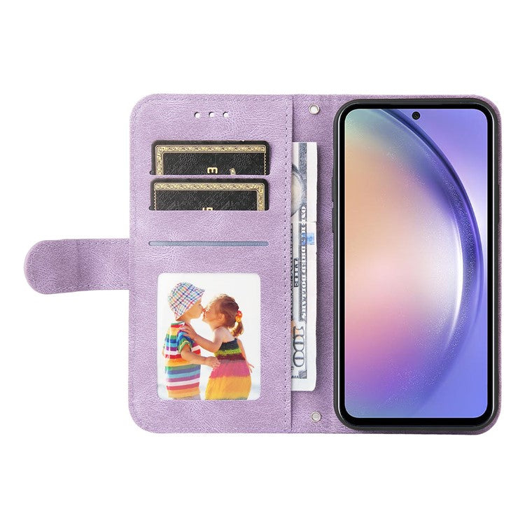 For Samsung Galaxy M54 5G / F54 5G Leather Wallet Cases Skin Touch Phone Cover Stand with Strap - Purple