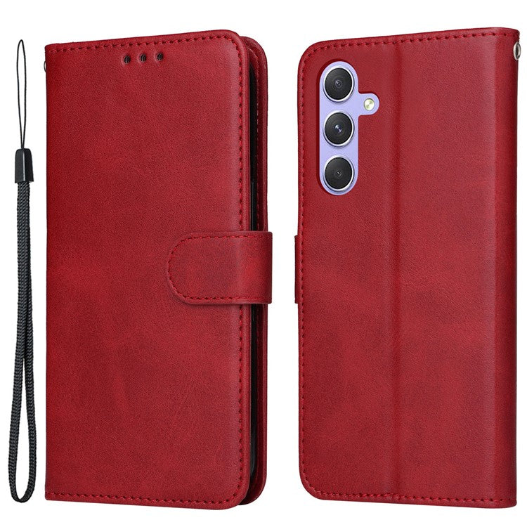For Samsung Galaxy M54 5G / F54 5G Flip Protective Phone Cover PU Leather Calf Texture Stand Wallet Case - Red