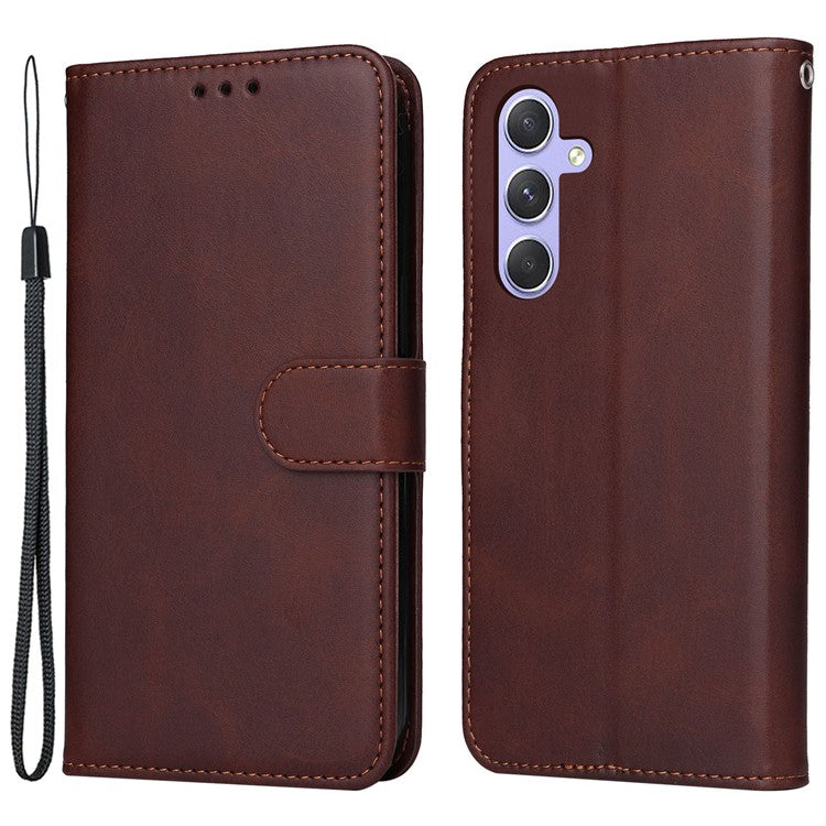 For Samsung Galaxy M54 5G / F54 5G Flip Protective Phone Cover PU Leather Calf Texture Stand Wallet Case - Brown