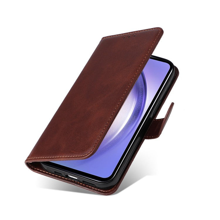 For Samsung Galaxy M54 5G / F54 5G Flip Protective Phone Cover PU Leather Calf Texture Stand Wallet Case - Brown