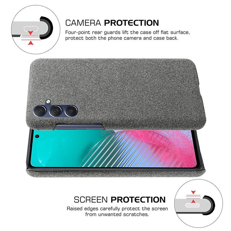 For Samsung Galaxy A24 4G (162.1 x 77.6 x 8.3mm) Non-Slip Case Cloth+Hard PC Protective Guardian Phone Cover - Grey