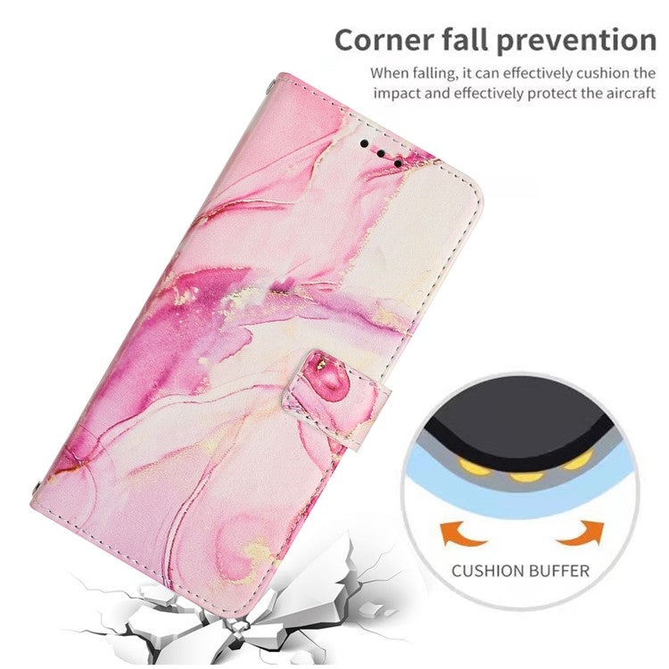 For Samsung Galaxy M14 5G Marble Pattern Flip Phone Case PU Leather Stand Wallet Cover with Strap - Rose Gold