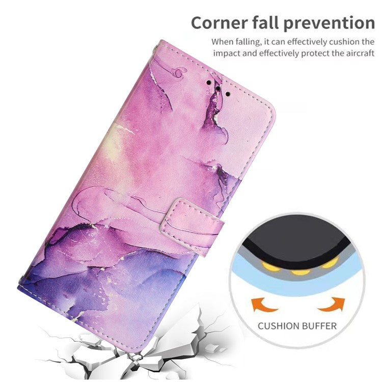 For Samsung Galaxy M14 5G Marble Pattern Flip Phone Case PU Leather Stand Wallet Cover with Strap - Purple