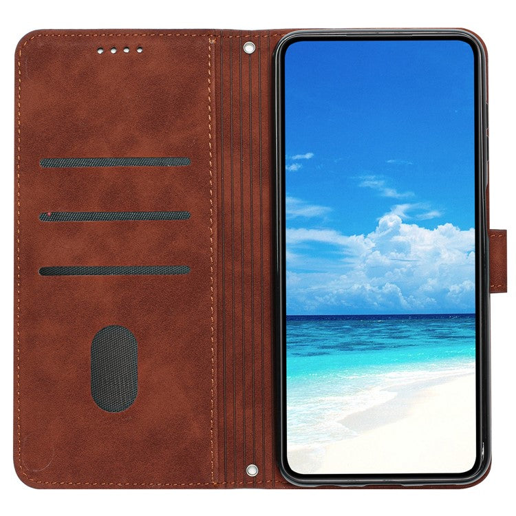 For Samsung Galaxy M14 5G Skin-touch Feeling Leather Phone Case Stand Imprinted Heart Wallet Phone Cover - Brown