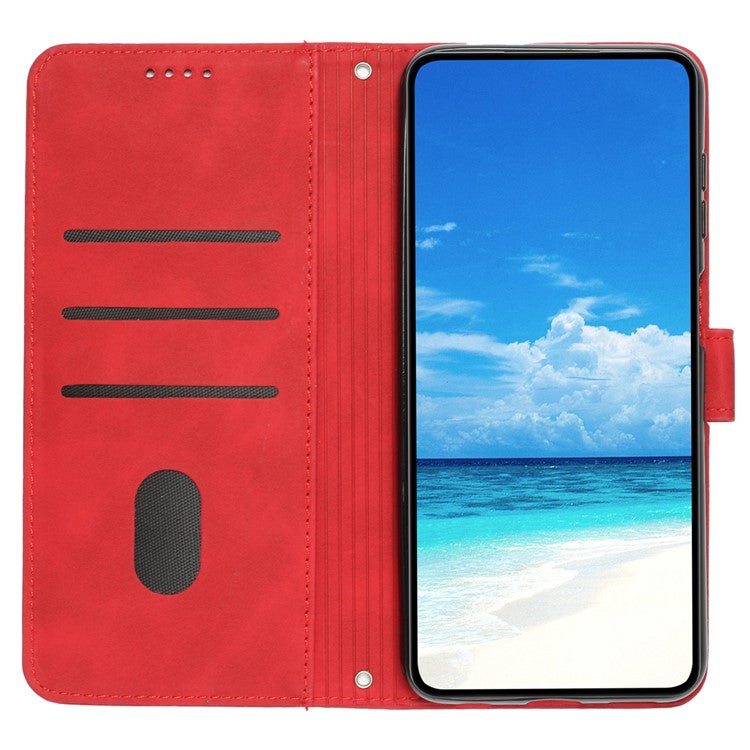 For Samsung Galaxy M14 5G Skin-touch Feeling Leather Phone Case Stand Imprinted Heart Wallet Phone Cover - Red