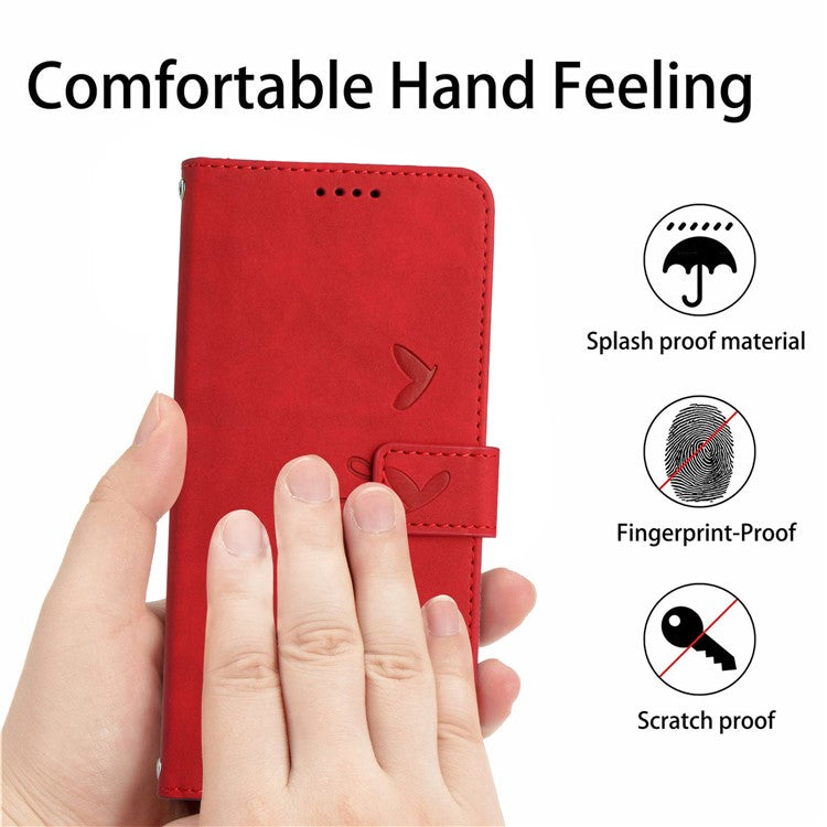 For Samsung Galaxy M14 5G Skin-touch Feeling Leather Phone Case Stand Imprinted Heart Wallet Phone Cover - Red