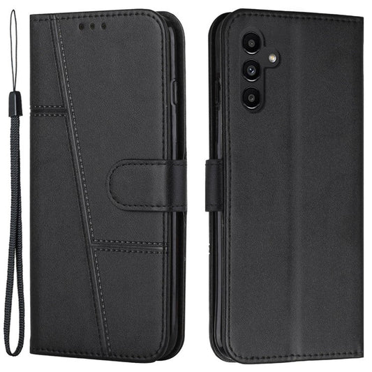 For Samsung Galaxy M14 5G PU Leather Smartphone Case Magnetic Clasp Cell Phone Wallet Stand Cover - Black