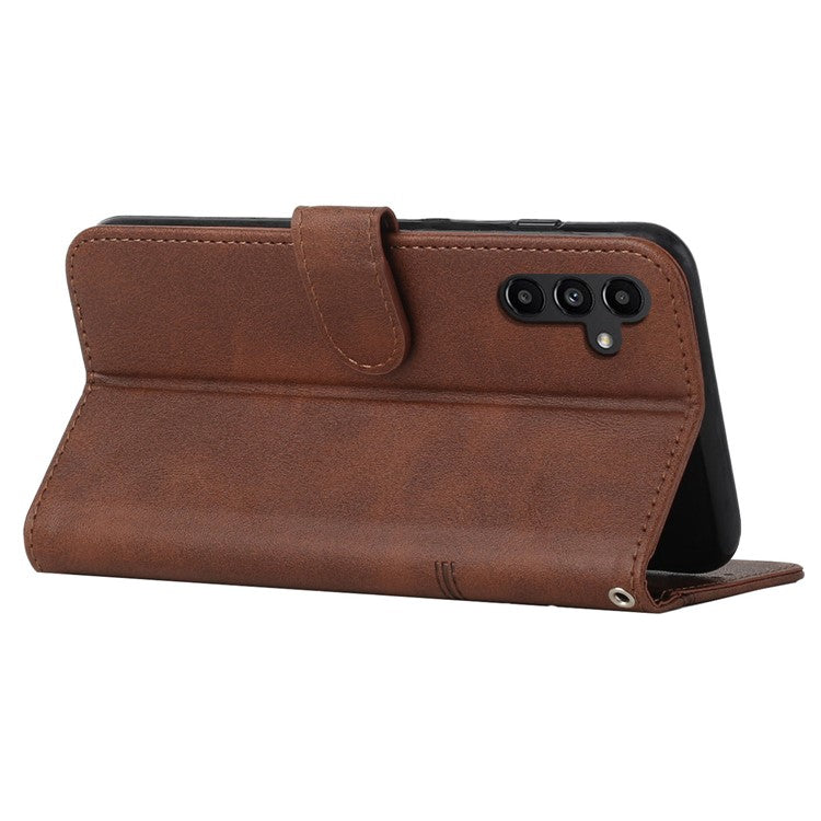 For Samsung Galaxy M14 5G PU Leather Smartphone Case Magnetic Clasp Cell Phone Wallet Stand Cover - Brown