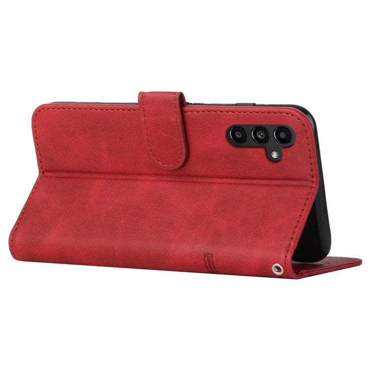 For Samsung Galaxy M14 5G PU Leather Smartphone Case Magnetic Clasp Cell Phone Wallet Stand Cover - Red