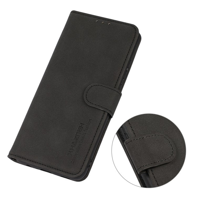KHAZNEH PU Leather Phone Case for Oppo A1 5G Textured Flip Wallet Stand Cover - Black