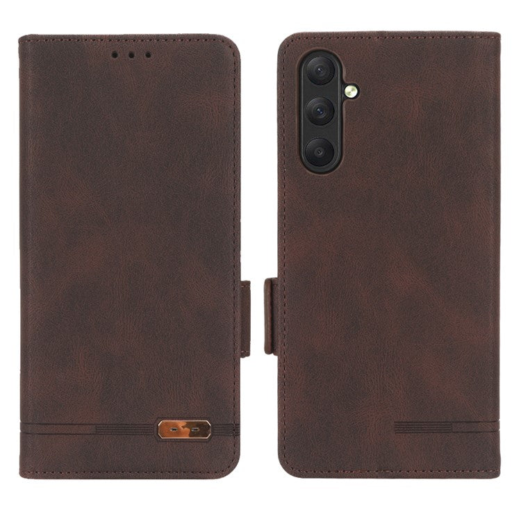 For Samsung Galaxy M54 5G / F54 5G Wallet Phone Case Hardware Decor PU Leather Cover with Stand - Coffee