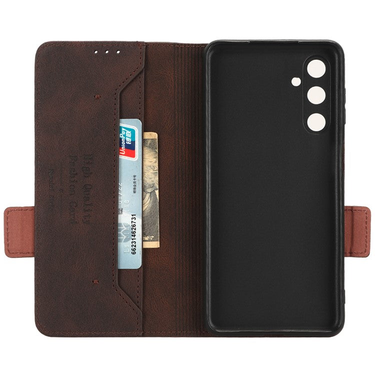 For Samsung Galaxy M54 5G / F54 5G Wallet Phone Case Hardware Decor PU Leather Cover with Stand - Coffee