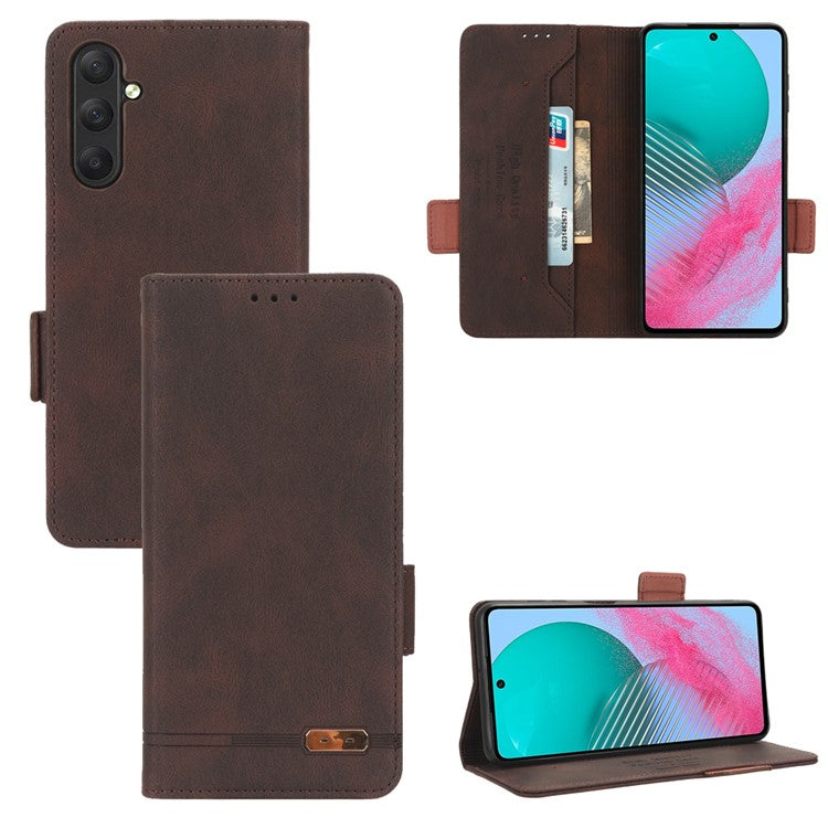 For Samsung Galaxy M54 5G / F54 5G Wallet Phone Case Hardware Decor PU Leather Cover with Stand - Coffee