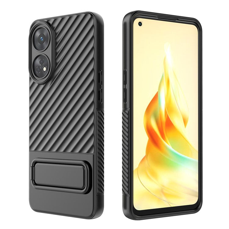 TPU Phone Cover for Oppo Reno8 T 4G , Kickstand Phone Back Protector Anti-dust Phone Case - Black