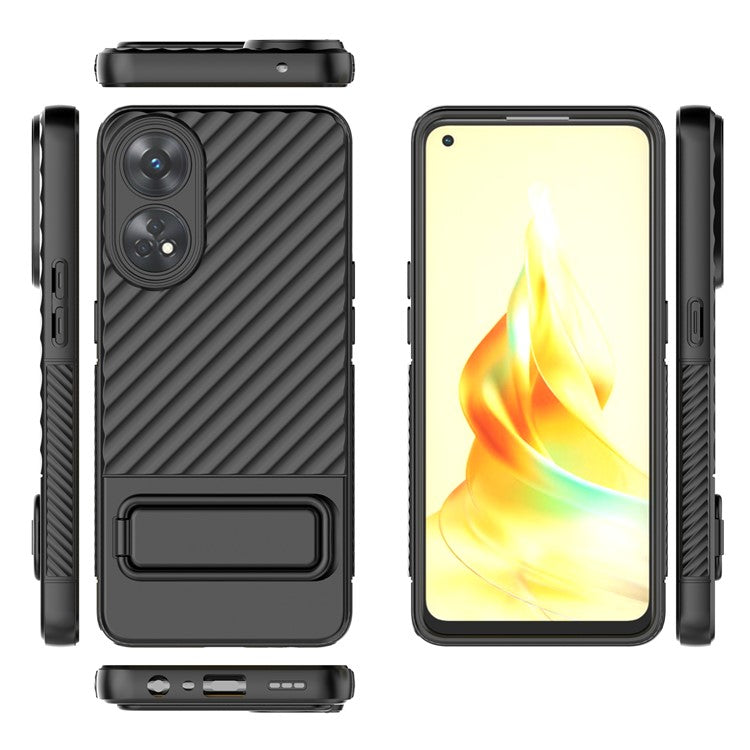 TPU Phone Cover for Oppo Reno8 T 4G , Kickstand Phone Back Protector Anti-dust Phone Case - Black