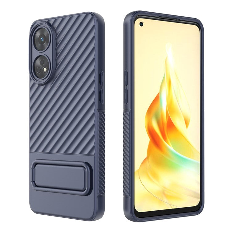 TPU Phone Cover for Oppo Reno8 T 4G , Kickstand Phone Back Protector Anti-dust Phone Case - Dark Blue
