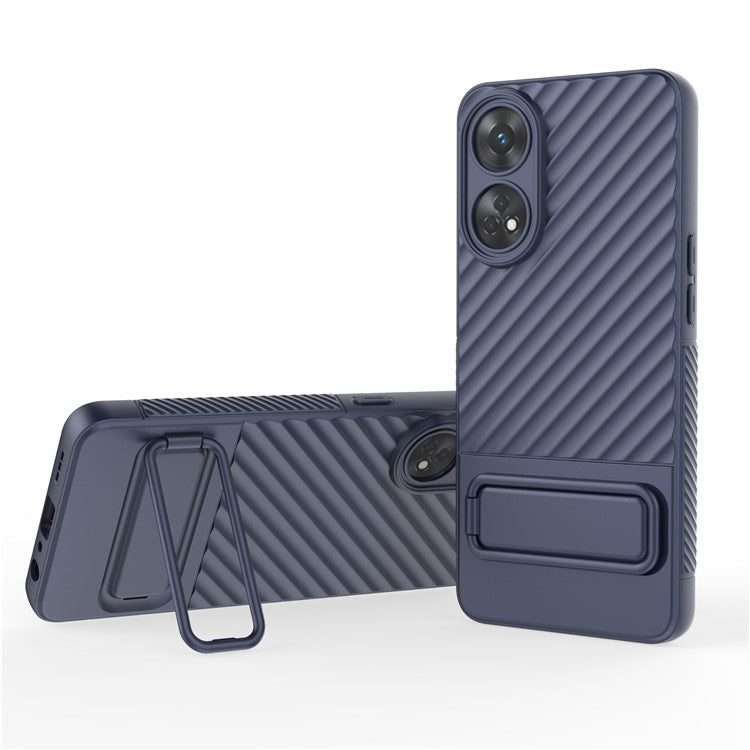 TPU Phone Cover for Oppo Reno8 T 4G , Kickstand Phone Back Protector Anti-dust Phone Case - Dark Blue