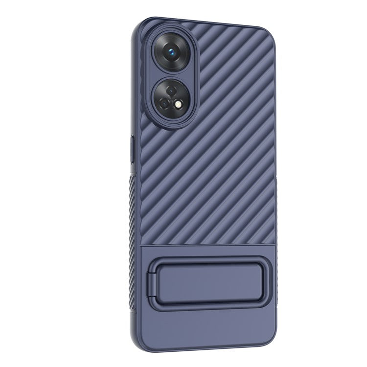 TPU Phone Cover for Oppo Reno8 T 4G , Kickstand Phone Back Protector Anti-dust Phone Case - Dark Blue