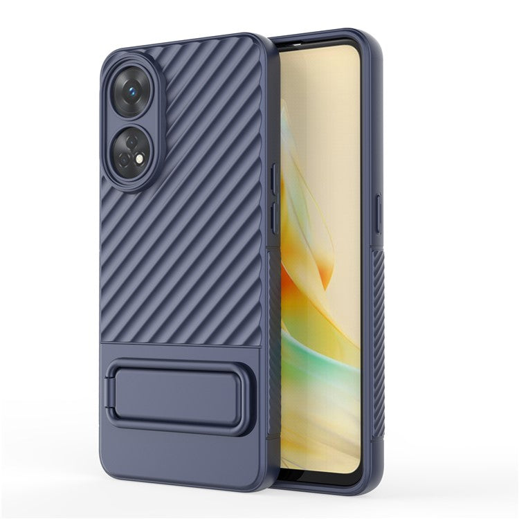 TPU Phone Cover for Oppo Reno8 T 4G , Kickstand Phone Back Protector Anti-dust Phone Case - Dark Blue