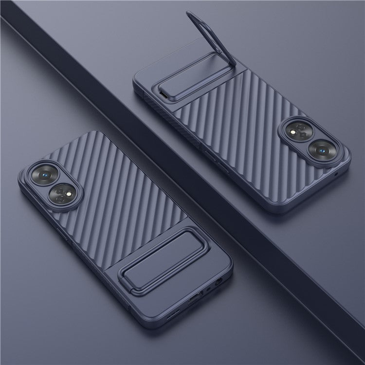 TPU Phone Cover for Oppo Reno8 T 4G , Kickstand Phone Back Protector Anti-dust Phone Case - Dark Blue
