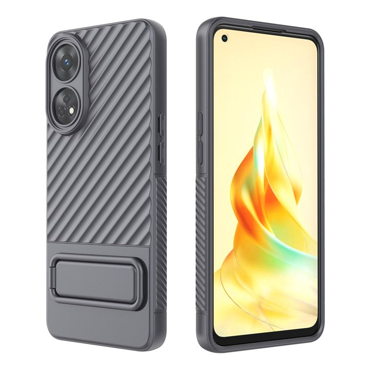 TPU Phone Cover for Oppo Reno8 T 4G , Kickstand Phone Back Protector Anti-dust Phone Case - Grey