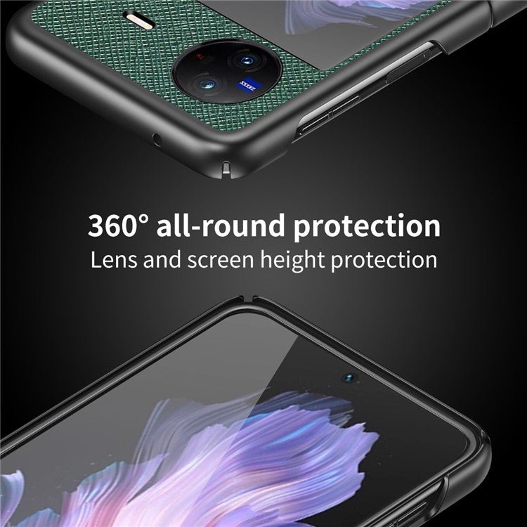 For vivo X Flip Shockproof Phone Case Cross Texture Rubberized PU Leather Coated PC Back Cover - Sapphire