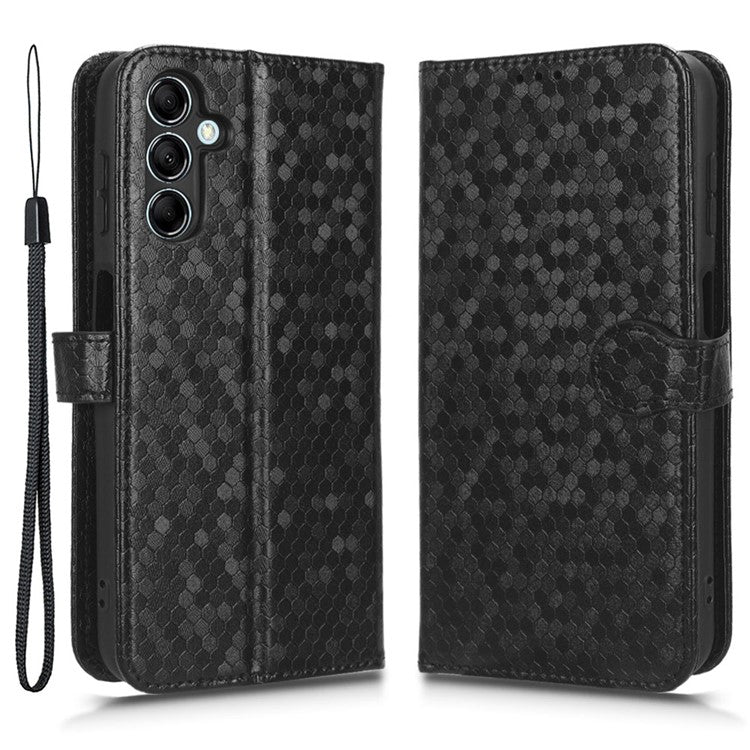 For Samsung Galaxy M54 5G / F54 5G Leather Phone Case Imprinted Dot Pattern Smartphone Cover with Stand Wallet - Black