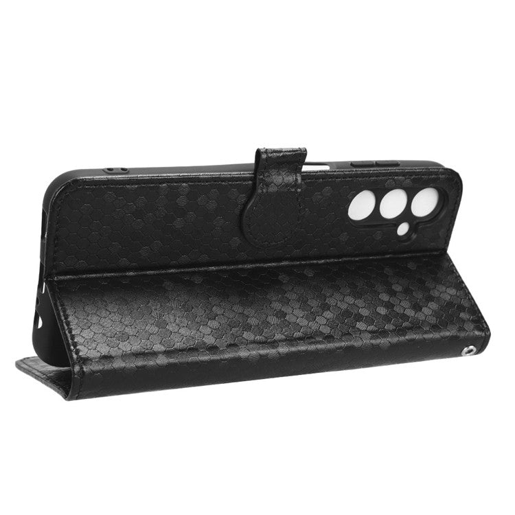 For Samsung Galaxy M54 5G / F54 5G Leather Phone Case Imprinted Dot Pattern Smartphone Cover with Stand Wallet - Black